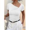 imagePRETTYGARDEN Womens 2026 Summer Asymmetrical Y2K Tops Trendy Ribbed Short Sleeve Fitted Tee Shirts Spring Fashion ClothingWhite