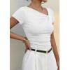 imagePRETTYGARDEN Womens 2026 Summer Asymmetrical Y2K Tops Trendy Ribbed Short Sleeve Fitted Tee Shirts Spring Fashion ClothingWhite