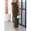 imagePRETTYGARDEN Womens 2026 Summer Formal Maxi Dresses Sleeveless One Shoulder Bodycon Ruched Mesh Wedding Guest Cocktail DressArmy Green