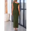 imagePRETTYGARDEN Womens 2026 Summer Formal Maxi Dresses Sleeveless One Shoulder Bodycon Ruched Mesh Wedding Guest Cocktail DressArmy Green