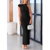 imagePRETTYGARDEN Womens 2026 Summer Formal Maxi Dresses Sleeveless One Shoulder Bodycon Ruched Mesh Wedding Guest Cocktail DressBlack