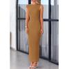 imagePRETTYGARDEN Womens 2026 Summer Formal Maxi Dresses Sleeveless One Shoulder Bodycon Ruched Mesh Wedding Guest Cocktail DressBrown