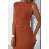 imagePRETTYGARDEN Womens 2026 Summer Formal Maxi Dresses Sleeveless One Shoulder Bodycon Ruched Mesh Wedding Guest Cocktail DressCaramel