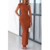 imagePRETTYGARDEN Womens 2026 Summer Formal Maxi Dresses Sleeveless One Shoulder Bodycon Ruched Mesh Wedding Guest Cocktail DressCaramel