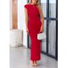 imagePRETTYGARDEN Womens 2026 Summer Formal Maxi Dresses Sleeveless One Shoulder Bodycon Ruched Mesh Wedding Guest Cocktail DressRed