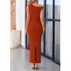 imagePRETTYGARDEN Womens 2026 Summer Formal Maxi Dresses Sleeveless One Shoulder Bodycon Ruched Mesh Wedding Guest Cocktail DressRust Red