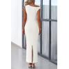 imagePRETTYGARDEN Womens 2026 Summer Formal Maxi Dresses Sleeveless One Shoulder Bodycon Ruched Mesh Wedding Guest Cocktail DressWhite