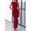 imagePRETTYGARDEN Womens 2026 Summer Formal Maxi Dresses Sleeveless One Shoulder Bodycon Ruched Mesh Wedding Guest Cocktail DressWine Red
