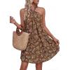 imagePRETTYGARDEN Womens 2026 Summer Halter Mini Dress Sleeveless Boho Floral Short Sundress Casual Flowy Beach DressesBrown Floral