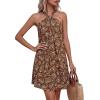 imagePRETTYGARDEN Womens 2026 Summer Halter Mini Dress Sleeveless Boho Floral Short Sundress Casual Flowy Beach DressesBrown Floral