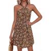 imagePRETTYGARDEN Womens 2026 Summer Halter Mini Dress Sleeveless Boho Floral Short Sundress Casual Flowy Beach DressesBrown Floral
