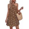 imagePRETTYGARDEN Womens 2026 Summer Halter Mini Dress Sleeveless Boho Floral Short Sundress Casual Flowy Beach DressesBrown Floral