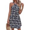 imagePRETTYGARDEN Womens 2026 Summer Halter Mini Dress Sleeveless Boho Floral Short Sundress Casual Flowy Beach DressesDark Blue Floral
