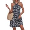 imagePRETTYGARDEN Womens 2026 Summer Halter Mini Dress Sleeveless Boho Floral Short Sundress Casual Flowy Beach DressesDark Blue Floral
