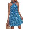 imagePRETTYGARDEN Womens 2026 Summer Halter Mini Dress Sleeveless Boho Floral Short Sundress Casual Flowy Beach DressesFloral Blue