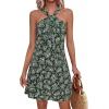 imagePRETTYGARDEN Womens 2026 Summer Halter Mini Dress Sleeveless Boho Floral Short Sundress Casual Flowy Beach DressesFloral Dark Army Green