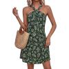 imagePRETTYGARDEN Womens 2026 Summer Halter Mini Dress Sleeveless Boho Floral Short Sundress Casual Flowy Beach DressesFloral Dark Army Green
