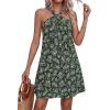 imagePRETTYGARDEN Womens 2026 Summer Halter Mini Dress Sleeveless Boho Floral Short Sundress Casual Flowy Beach DressesFloral Dark Army Green