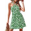 imagePRETTYGARDEN Womens 2026 Summer Halter Mini Dress Sleeveless Boho Floral Short Sundress Casual Flowy Beach DressesGreen Leopard
