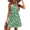 imagePRETTYGARDEN Womens 2026 Summer Halter Mini Dress Sleeveless Boho Floral Short Sundress Casual Flowy Beach DressesGreen Leopard