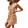imagePRETTYGARDEN Womens 2026 Summer Halter Mini Dress Sleeveless Boho Floral Short Sundress Casual Flowy Beach DressesLeopard Caramel