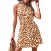 imagePRETTYGARDEN Womens 2026 Summer Halter Mini Dress Sleeveless Boho Floral Short Sundress Casual Flowy Beach DressesLeopard Caramel