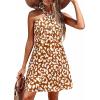 imagePRETTYGARDEN Womens 2026 Summer Halter Mini Dress Sleeveless Boho Floral Short Sundress Casual Flowy Beach DressesLeopard Caramel