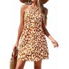 imagePRETTYGARDEN Womens 2026 Summer Halter Mini Dress Sleeveless Boho Floral Short Sundress Casual Flowy Beach DressesLeopard Caramel
