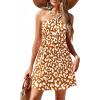 imagePRETTYGARDEN Womens 2026 Summer Halter Mini Dress Sleeveless Boho Floral Short Sundress Casual Flowy Beach DressesLeopard Caramel