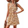 imagePRETTYGARDEN Womens 2026 Summer Halter Mini Dress Sleeveless Boho Floral Short Sundress Casual Flowy Beach DressesLeopard Caramel