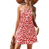 imagePRETTYGARDEN Womens 2026 Summer Halter Mini Dress Sleeveless Boho Floral Short Sundress Casual Flowy Beach DressesRed Leopard