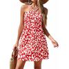 imagePRETTYGARDEN Womens 2026 Summer Halter Mini Dress Sleeveless Boho Floral Short Sundress Casual Flowy Beach DressesRed Leopard