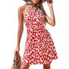 imagePRETTYGARDEN Womens 2026 Summer Halter Mini Dress Sleeveless Boho Floral Short Sundress Casual Flowy Beach DressesRed Leopard