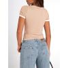 imagePRETTYGARDEN Womens 2026 Summer Short Sleeve Ribbed Knit T Shirts Square Neck Color Block Slim Fit Basic Tees Going Out TopsApricot