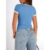 imagePRETTYGARDEN Womens 2026 Summer Short Sleeve Ribbed Knit T Shirts Square Neck Color Block Slim Fit Basic Tees Going Out TopsBlue