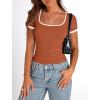 imagePRETTYGARDEN Womens 2026 Summer Short Sleeve Ribbed Knit T Shirts Square Neck Color Block Slim Fit Basic Tees Going Out TopsRust Red