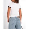 imagePRETTYGARDEN Womens 2026 Summer Short Sleeve Ribbed Knit T Shirts Square Neck Color Block Slim Fit Basic Tees Going Out TopsWhite