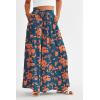 imagePRETTYGARDEN Womens 2026 Summer Wide Leg Palazzo Pants High Waisted Flowy Pockets Spring Casual Lounge Boho Beach TrousersPrint Dark Blue Orange