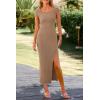 imagePRETTYGARDEN Womens Bodycon Maxi Dress Casual Summer Cap Sleeve Ribbed Knit Fitted Party Club Long Slit Dresses