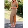 imagePRETTYGARDEN Womens Bodycon Maxi Dress Casual Summer Cap Sleeve Ribbed Knit Fitted Party Club Long Slit Dresses