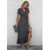 imagePRETTYGARDEN Womens Boho Floral Maxi Dress Summer Short Sleeve Wrap V Neck Long Flowy Beach Vacation Wedding Guest DressesBlack