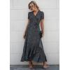 imagePRETTYGARDEN Womens Boho Floral Maxi Dress Summer Short Sleeve Wrap V Neck Long Flowy Beach Vacation Wedding Guest DressesBlack