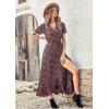 imagePRETTYGARDEN Womens Boho Floral Maxi Dress Summer Short Sleeve Wrap V Neck Long Flowy Beach Vacation Wedding Guest DressesBlack Red Floral