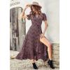 imagePRETTYGARDEN Womens Boho Floral Maxi Dress Summer Short Sleeve Wrap V Neck Long Flowy Beach Vacation Wedding Guest DressesBlack Red Floral