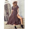 imagePRETTYGARDEN Womens Boho Floral Maxi Dress Summer Short Sleeve Wrap V Neck Long Flowy Beach Vacation Wedding Guest DressesBlack Red Floral
