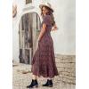 imagePRETTYGARDEN Womens Boho Floral Maxi Dress Summer Short Sleeve Wrap V Neck Long Flowy Beach Vacation Wedding Guest DressesBlack Red Floral