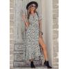 imagePRETTYGARDEN Womens Boho Floral Maxi Dress Summer Short Sleeve Wrap V Neck Long Flowy Beach Vacation Wedding Guest DressesBlack White Floral