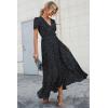 imagePRETTYGARDEN Womens Boho Floral Maxi Dress Summer Short Sleeve Wrap V Neck Long Flowy Beach Vacation Wedding Guest DressesBlackWhite