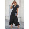 imagePRETTYGARDEN Womens Boho Floral Maxi Dress Summer Short Sleeve Wrap V Neck Long Flowy Beach Vacation Wedding Guest DressesBlackWhite