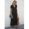 imagePRETTYGARDEN Womens Boho Floral Maxi Dress Summer Short Sleeve Wrap V Neck Long Flowy Beach Vacation Wedding Guest DressesBlackWhite